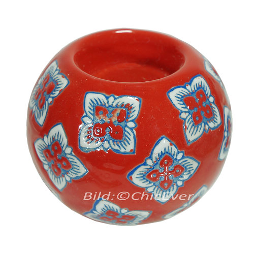 2x Teelichthalter Keramik Kerzenhalter rot/blau gelb/rot 4178c